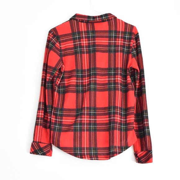 POLLY & ESTHER Red Plaid Button Up Crop Top with Jeweled Collar | Size XS - Picture 3 of 9